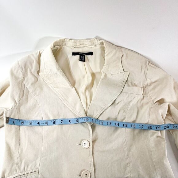 ZARA Basic Cream Corduroy Blazer Size Large | Classic Women's Jacket - Picture 6 of 8